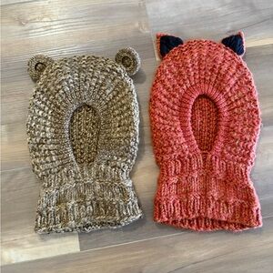 Cozy Knit Animal Ear Kids Balaclava - Brown and Red